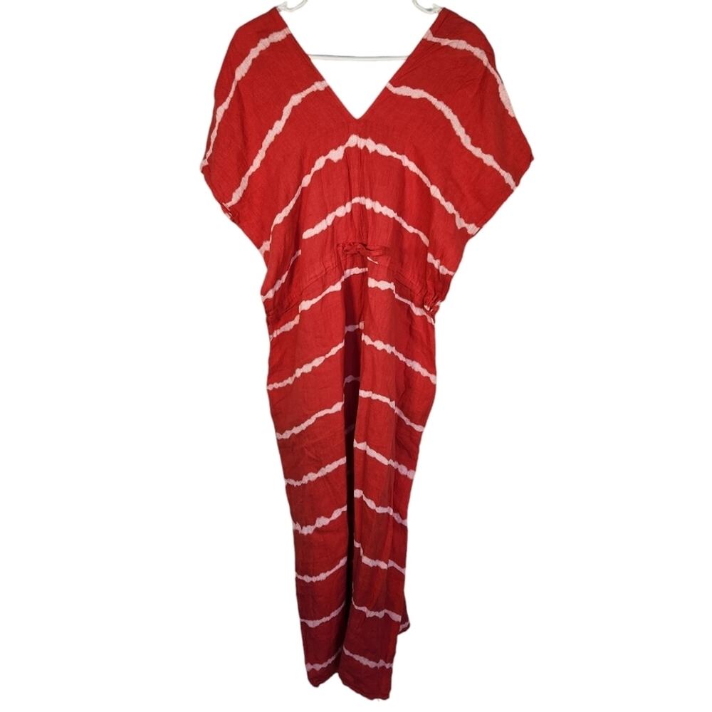 PEZ Linen‎ Midi Tie Dye Dress OS Red Resortwear Beach Coastal Vacation